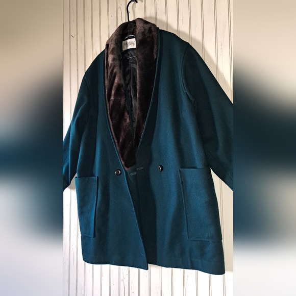Vtg International Scene Women Heavyweight Wool Faux Fur Collar Coat Warm Cozy XL - Picture 2 of 13